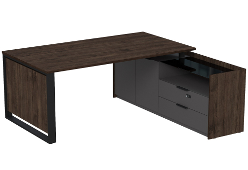 Стол на опорной двусоставной тумбе с ящиками и кодовым замком Венди, цвет брауни + графит