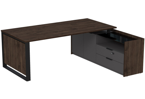 Стол на опорной двусоставной тумбе с ящиками и кодовым замком Венди, цвет брауни + графит