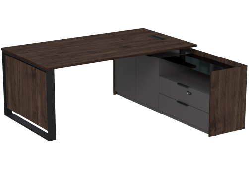 Стол с лючком на опорной двусоставной тумбе с ящиками (метабокс) и кодовым замком Венди, цвет брауни + графит