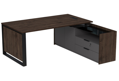 Стол с лючком на опорной двусоставной тумбе с ящиками и замком Венди, цвет брауни + графит