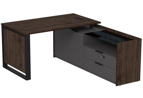 Стол с лючком на опорной двусоставной тумбе с ящиками и кодовым замком Венди, цвет брауни + графит