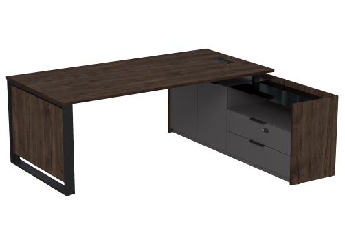 Стол с лючком на опорной двусоставной тумбе с ящиками и кодовым замком Венди, цвет брауни + графит