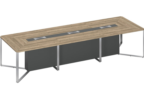 Стол для переговоров составной 3-секционный Эллиот Конференц, цвет дуб гладстоун светлый + антрацит премиум