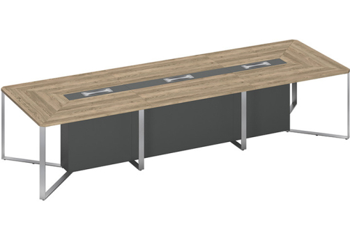 Стол для переговоров составной 3-секционный Эллиот Конференц, цвет дуб гладстоун светлый + антрацит премиум