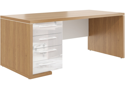 Стол руководителя c тумбой левый Дублин, цвет дуб сантана + белый