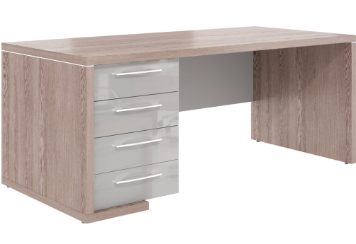 Стол руководителя c тумбой левый Дублин, цвет дуб нельсон + серый