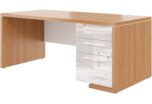 Стол руководителя c тумбой правый Дублин, цвет дуб сантана + белый