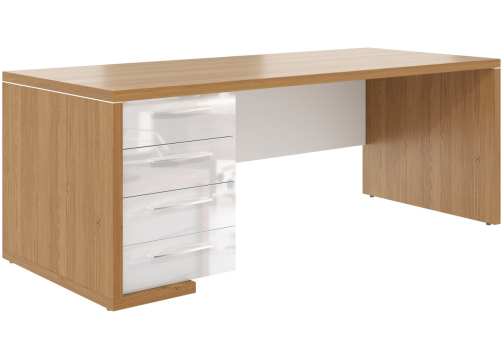 Стол руководителя c тумбой левый Дублин, цвет дуб сантана + белый