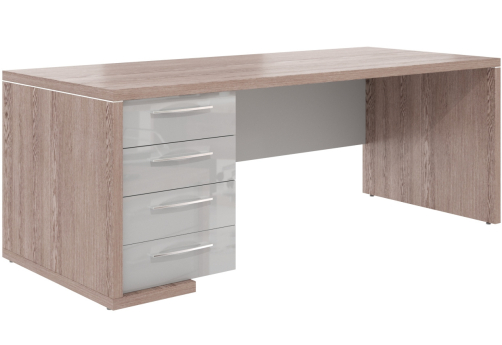 Стол руководителя c тумбой левый Дублин, цвет дуб нельсон + серый
