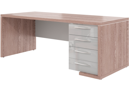 Стол руководителя c тумбой правый Дублин, цвет дуб нельсон + серый