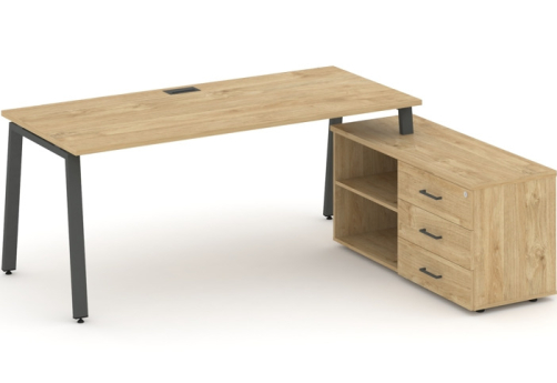 Стол письменный с греденцией правой (А-опоры) Сити Офис Директ, цвет тиквуд светлый