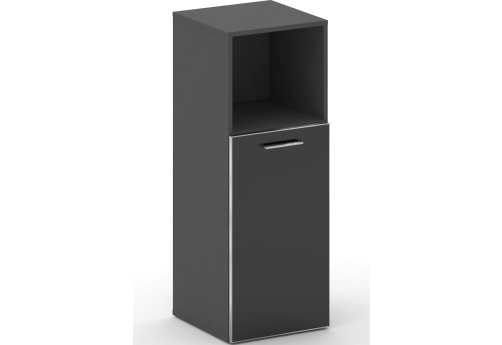 Шкаф узкий средний левый (2 полки под стеклом) Квентин, цвет базальт