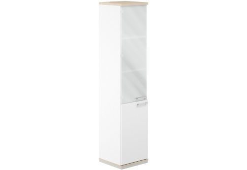 Шкаф левый 5 уровней со стеклом Фламинго, цвет белый + акация