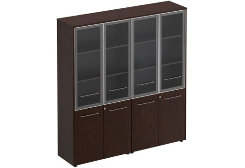 Шкаф комбинированный высокий (со стеклом + со стеклом) Эдвард, цвет венге