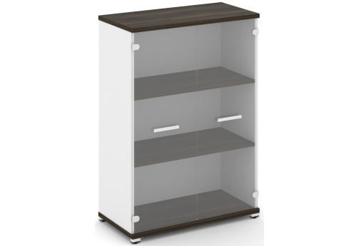 Шкаф одна широкая секция 3 ниши (2 фасада стекло прозрачное, 3 ниши) Динен, цвет дуб мали-белый