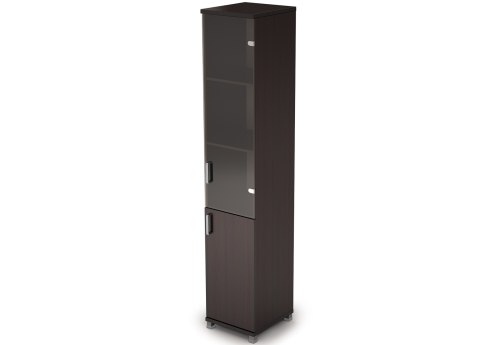 Шкаф высокий узкий закрытый (3 полки под стеклом) Деко, цвет венге