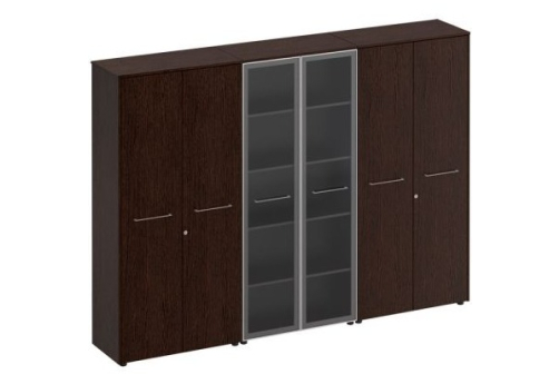 Шкаф комбинированный высокий (закрытый + двухстворчатый со стеклом + гардероб) Эдвард, цвет венге