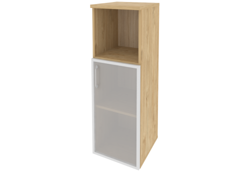 Шкаф средний узкий правый (1 открытая полка и 2 полки со стеклом в раме), цвет тиквуд светлый