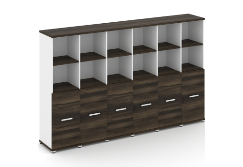 Шкаф шесть узких секций 4 ниши (6 фасадов ЛДСП, 2 ниши) Динен, цвет дуб мали-белый