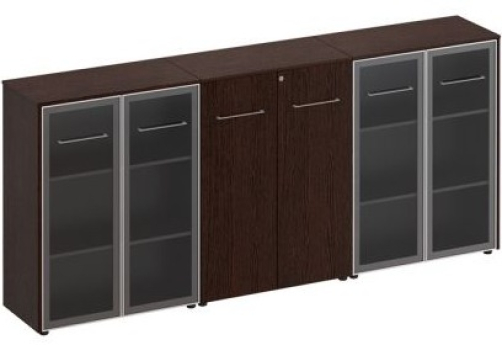 Шкаф комбинированный средний (со стеклом + закрытый + со стеклом) Эдвард, цвет венге