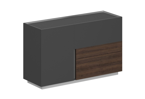 Шкаф (3 ящика и 2 распашных фасада) правый, цвет оникс серый + дуб темный