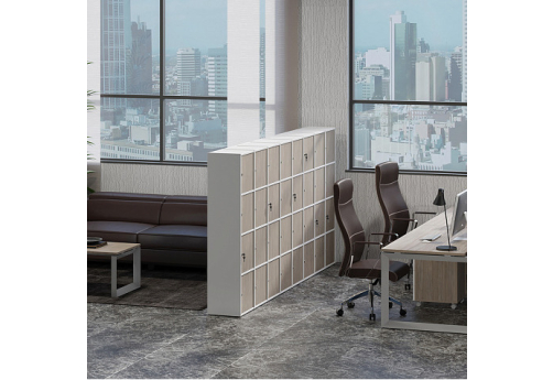 Локер 32 ячейки Локеры Спутник, цвет белый + дуб аттик