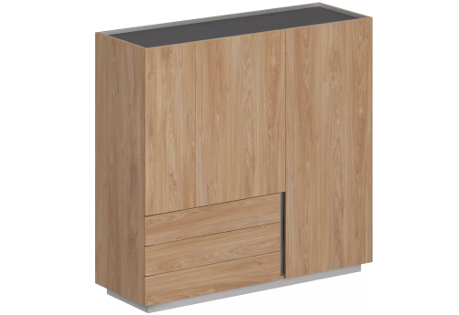 Шкаф (3 ящика, 2 распашных фасада + выдвижная штанга) левый, цвет гикори