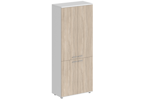 Шкаф высокий 4 двери с задней стенкой ЛДСП Индиго Вуд, цвет белый + дуб светлый