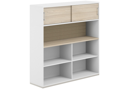 Стеллаж-комбо 1-сторонний с антресолью с экраном тканевым низким Фламинго, цвет белый + акация + бежевый