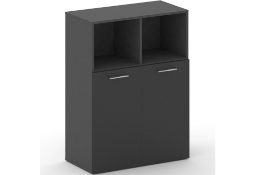 Шкаф широкий средний (открытавя полка) Квентин, цвет базальт + черный