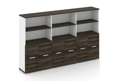 Шкаф три широкие секции 4 ниши (6 фасадов ЛДСП, 2 ниши) Динен, цвет дуб мали-белый