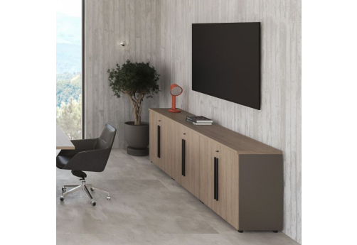 Шкаф для документов низкий закрытый (стенка из 3 шкафов) Британия, цвет дуб + серый