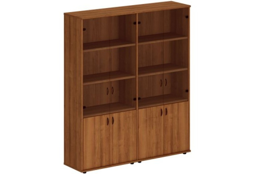 Шкаф комбинированный высокий (со стеклом + со стеклом) Мансберг, цвет орех