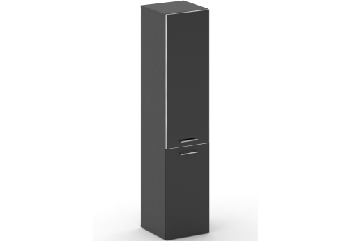 Шкаф узкий высокий правый (3 полки под стеклом) Квентин, цвет базальт + черный