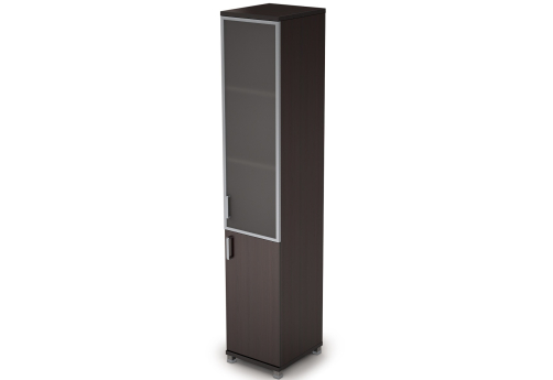 Шкаф высокий узкий (3 полки под стеклом в раме), цвет венге