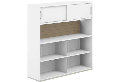 Стеллаж-комбо 1-сторонний с антресолью с экраном тканевым низким Фламинго, цвет белый + бежевый