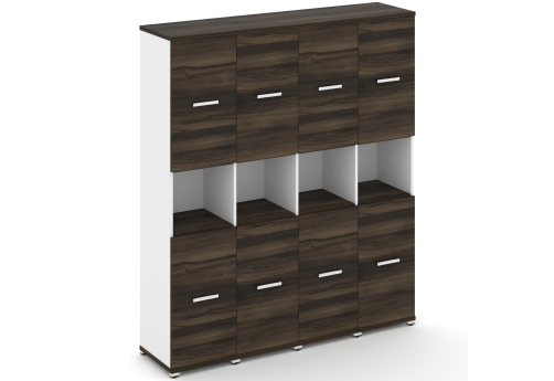 Шкаф четыре узкие секции 5 ниш (4 фасада ЛДСП, 2 ниши + 4 фасада ЛДСП, 2 ниши) Динен, цвет дуб мали-белый