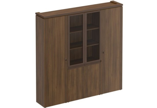 Шкаф комбинированный (со стеклом + для одежды) Фиеста, цвет орех