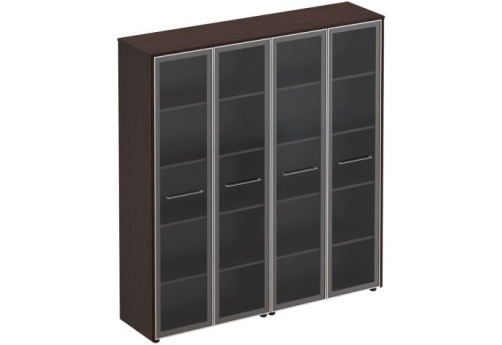 Шкаф комбинированный высокий (двухстворчатый со стеклом + двухстворчатый со стеклом) Эдвард, цвет венге