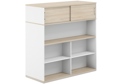 Стеллаж-комбо 2-сторонний с антресолью с экраном ЛДСП Фламинго, цвет белый + акация