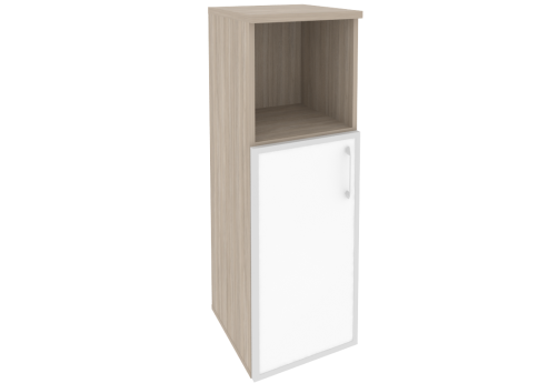 Шкаф средний узкий левый (1 открытая полка и 2 полки со стеклом лакобель в раме), цвет дуб аттик