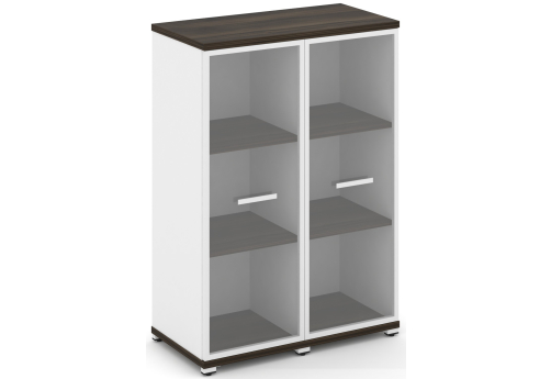 Шкаф две узкие секции 3 ниши (2 фасада стекло прозрачное в раме, 3 ниши) Динен, цвет дуб мали-белый