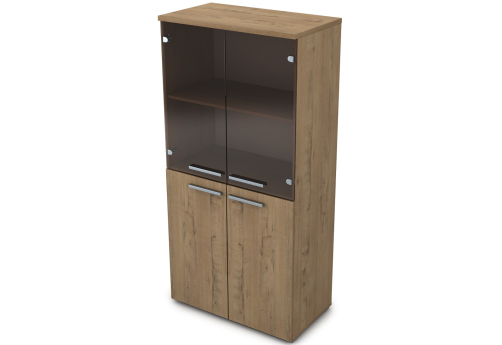 Шкаф средний (2 полки под стеклом) Платинум Персонал, цвет тиковое дерево