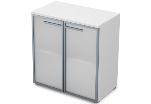 Шкаф низкий со стеклом в раме Платинум Персонал, цвет белый премиум