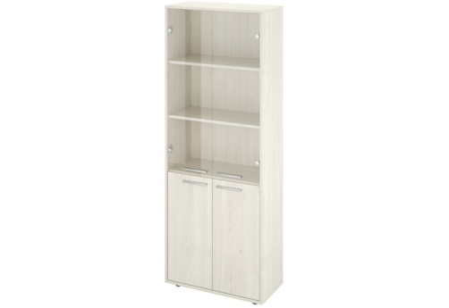 Шкаф высокий широкий (3 полки под стеклом), цвет скандинавское дерево