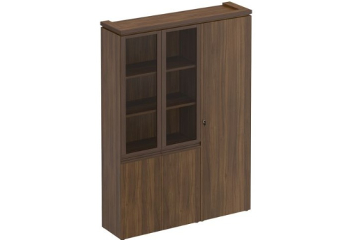 Шкаф комбинированный (со стеклом + для одежды) Фиеста, цвет орех