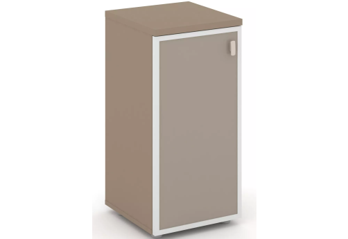 Шкаф низкий узкий левый со стеклом лакобель, цвет латте