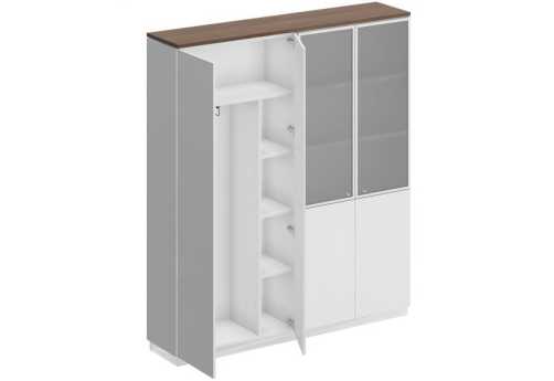 Шкаф комбинированный гардероб с полками Римини, цвет дуб темный + белый + белый