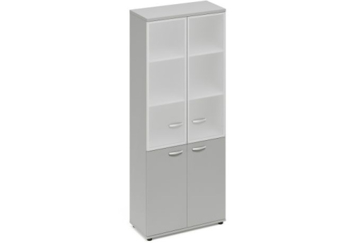 Шкаф высокий широкий (3 полки под стеклом в раме) Мира Нумо, цвет серый