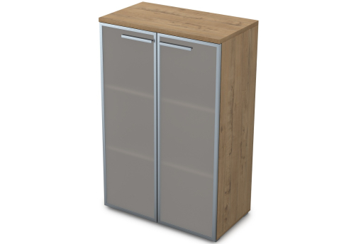 Шкаф средний со стеклом в раме Платинум Персонал, цвет тиковое дерево